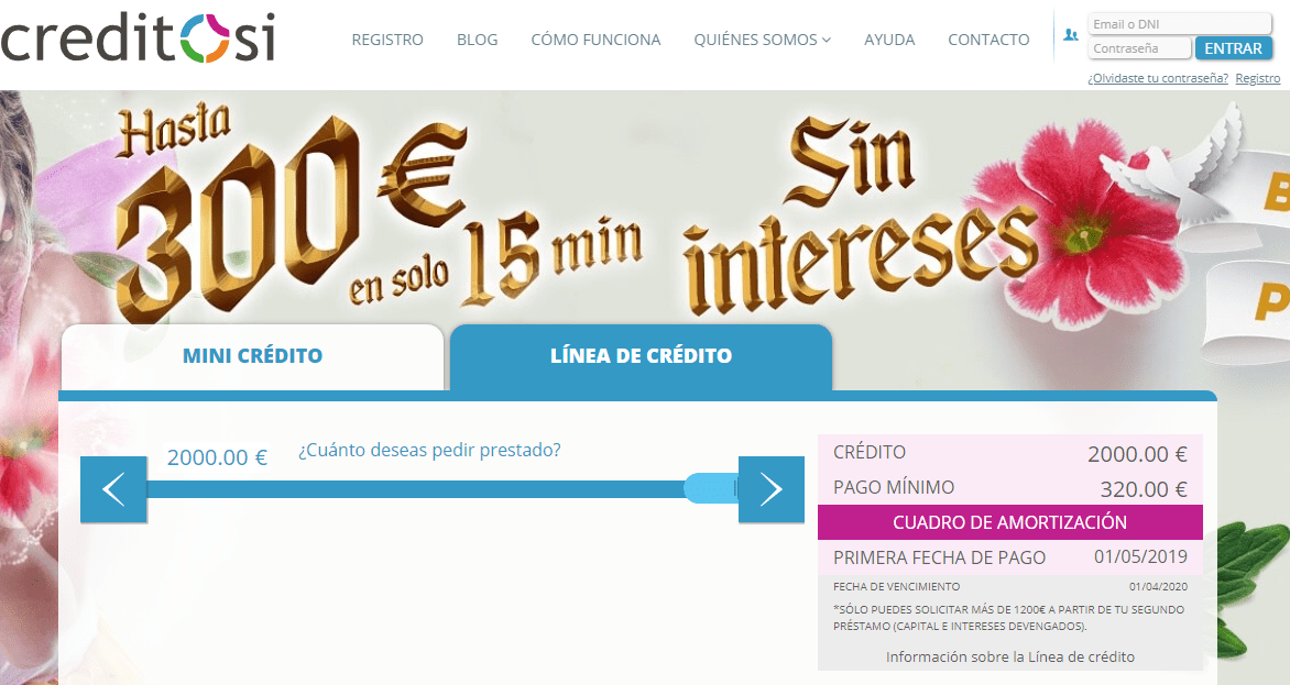 Creditosi – Primer crédito de 300€ en 10 minutos